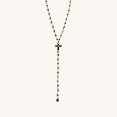 Unwavering Faith Cross - Hematite Rosary Necklace