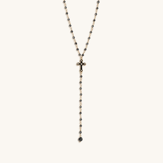 Unwavering Faith Cross - Hematite Rosary Necklace