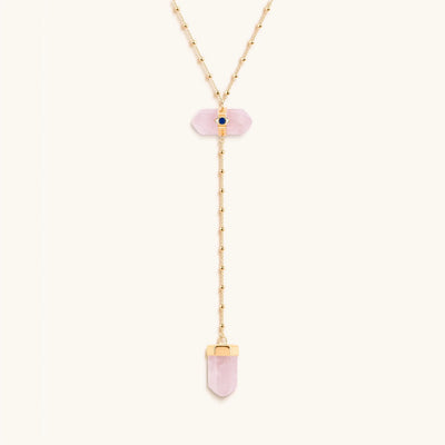 Open Hearted - Gold Rose Quartz Evil Eye Double Pointer Necklace