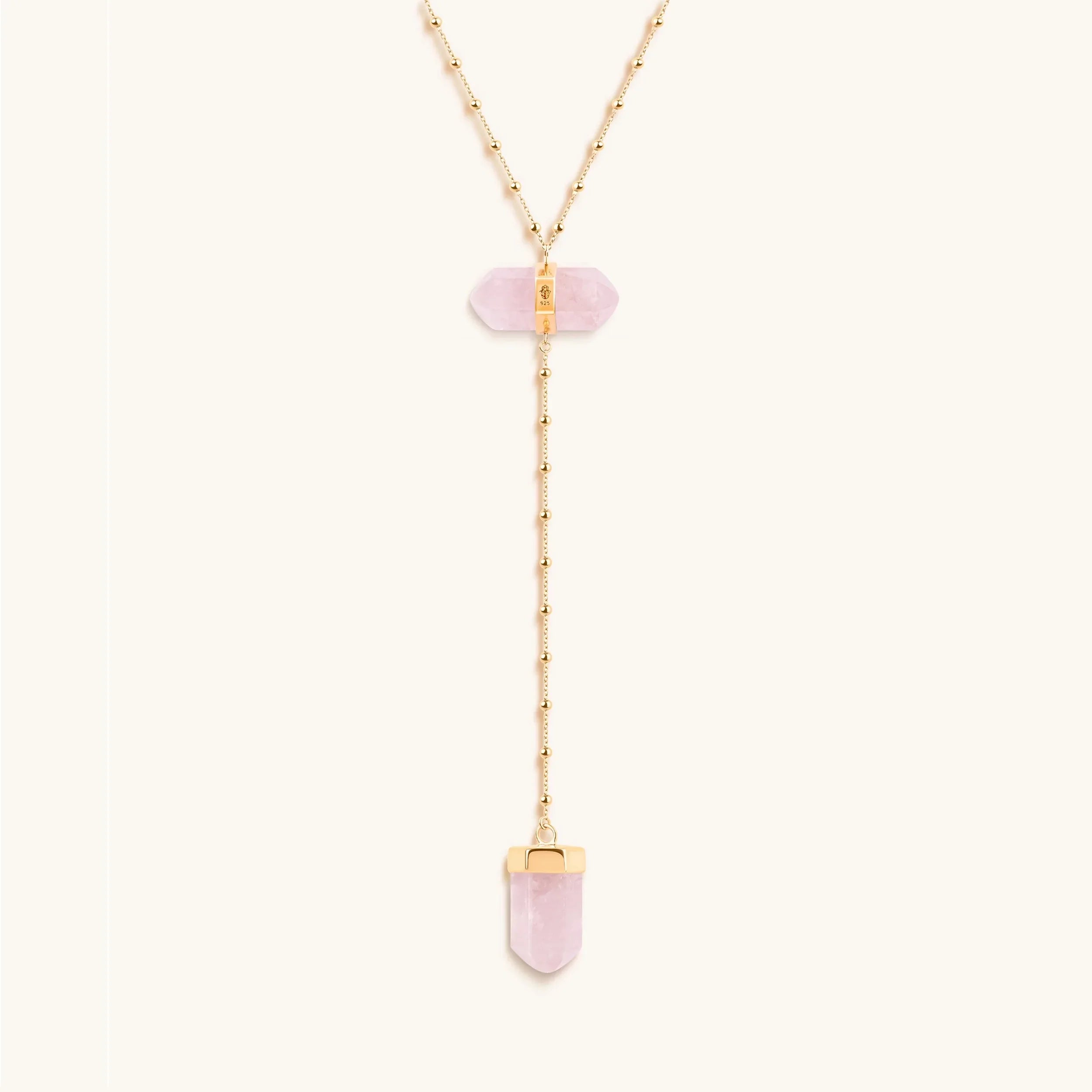 Open Hearted - Gold Rose Quartz Evil Eye Double Pointer Necklace