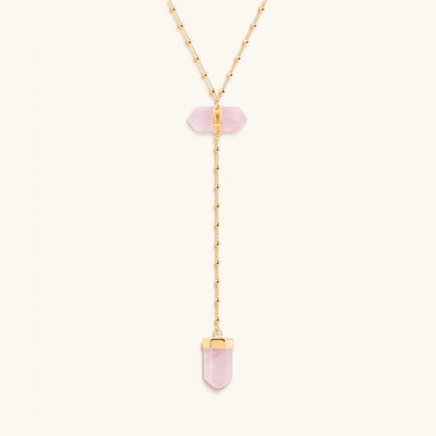 Open Hearted - Gold Rose Quartz Evil Eye Double Pointer Necklace