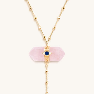 Open Hearted - Gold Rose Quartz Evil Eye Double Pointer Necklace