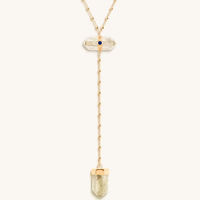 Vibrationally High - Gold Citrine Evil Eye Double Pointer Necklace