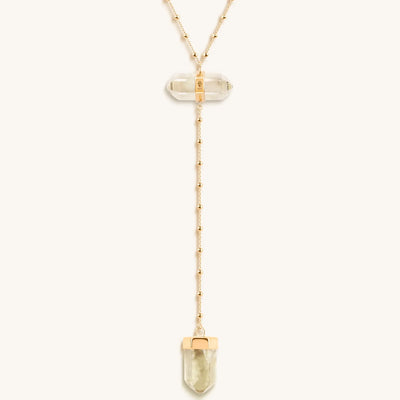 Vibrationally High - Gold Citrine Evil Eye Double Pointer Necklace