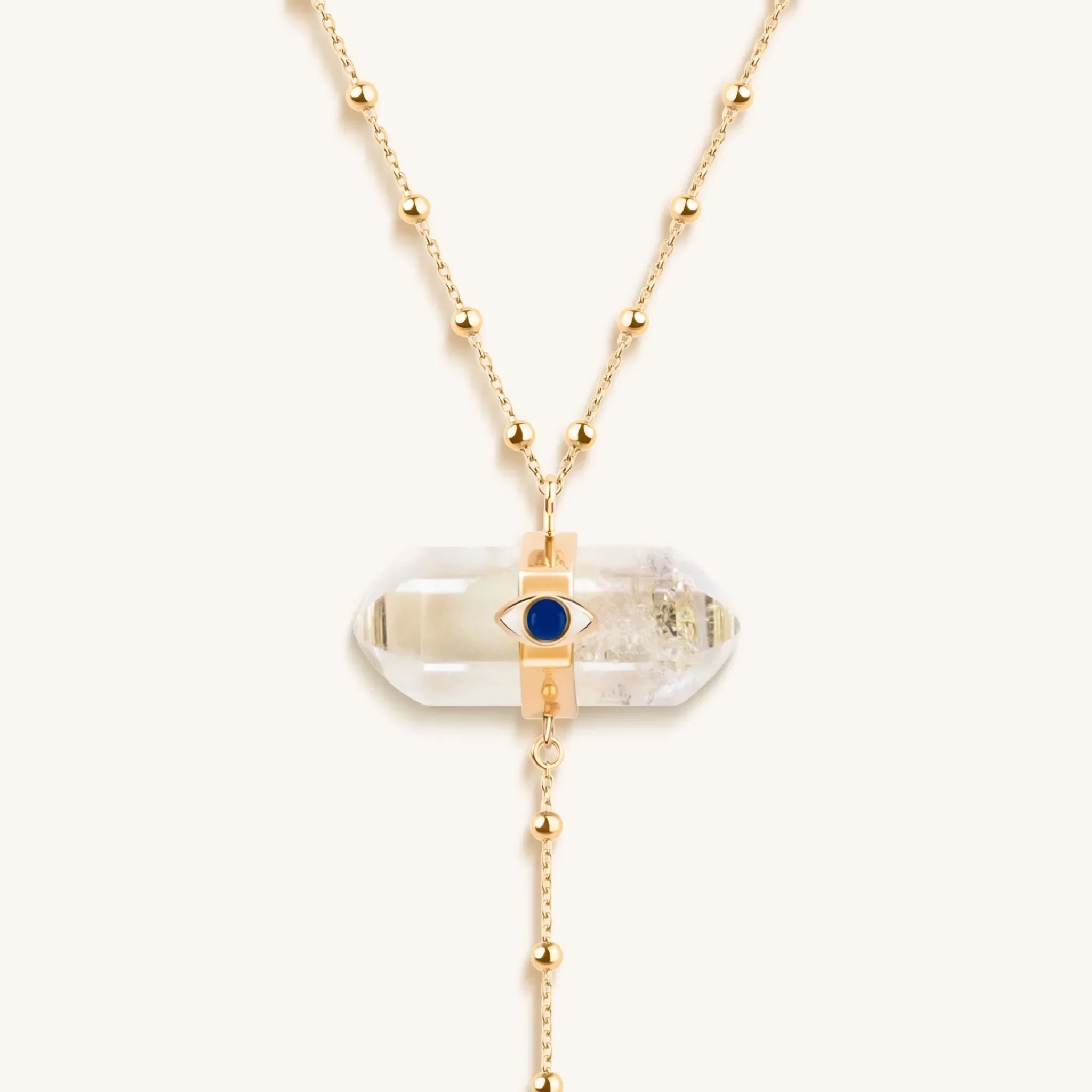Vibrationally High - Gold Citrine Evil Eye Double Pointer Necklace