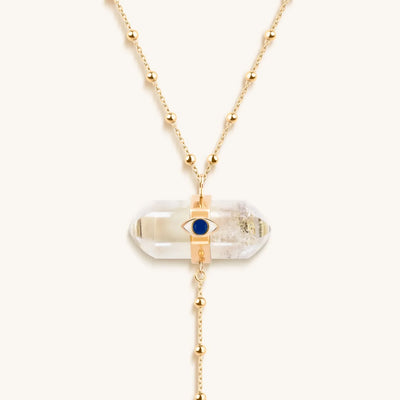 Vibrationally High - Gold Citrine Evil Eye Double Pointer Necklace