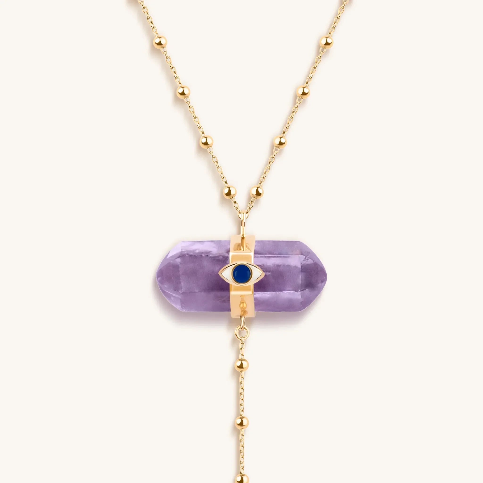 Soothing Remedy - Gold Amethyst Evil Eye Double Pointer Necklace