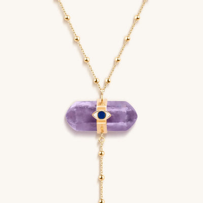 Soothing Remedy - Gold Amethyst Evil Eye Double Pointer Necklace