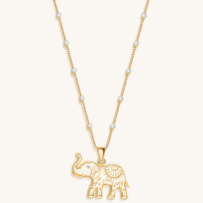 Infinite Wisdom - Gold Plated Elephant Pendant Necklace