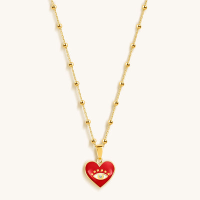 Steadfast Loyalty - Evil Eye Diamond Heart Charm Necklace
