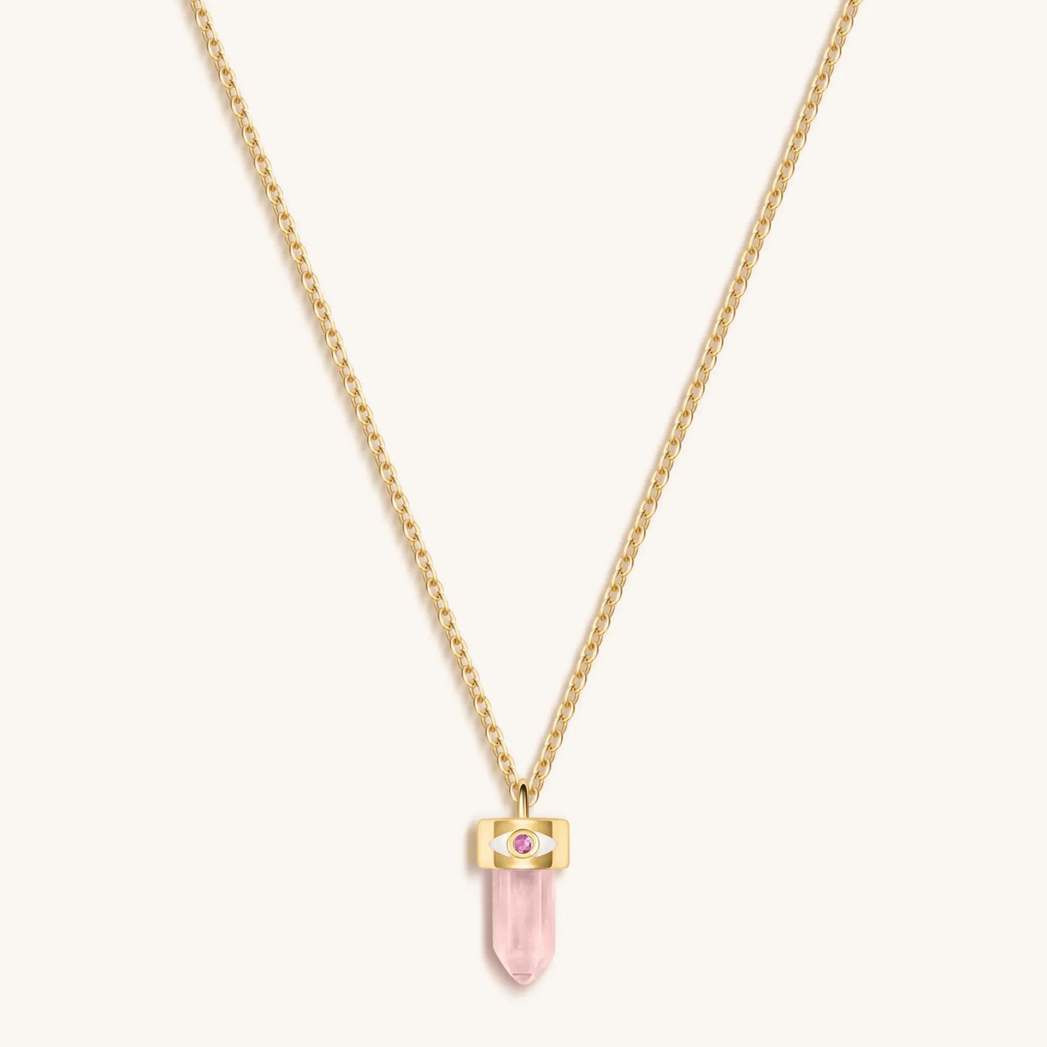 Delicate Guidance - Rose Quartz Evil Eye Pointer Necklace