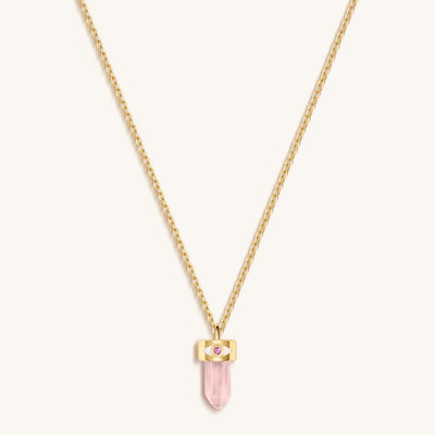 Delicate Guidance - Rose Quartz Evil Eye Pointer Necklace