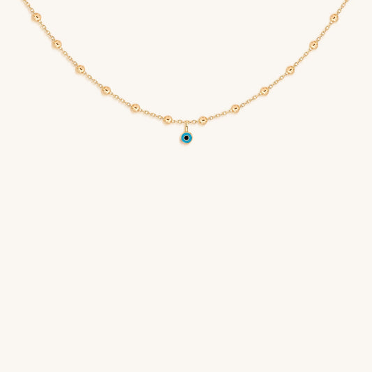 Glowing Perspective - Turquoise Enamel Evil Eye Necklace