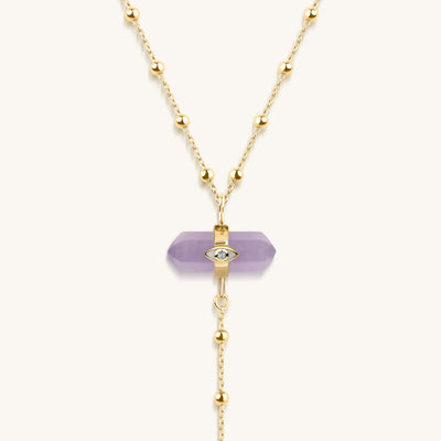 Divine Guidance - Amethyst Gold Evil Eye Necklace