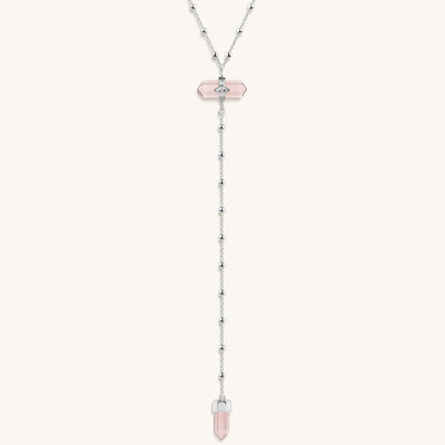 Guided by Love - Rose Quartz Silver Evil Eye Necklace