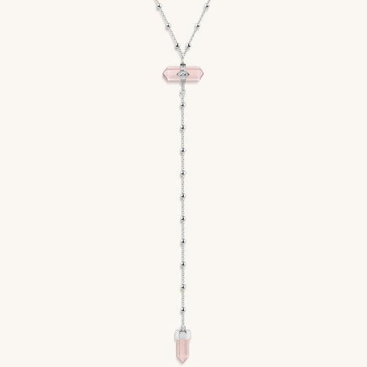 Guided by Love - Rose Quartz Silver Evil Eye Necklace