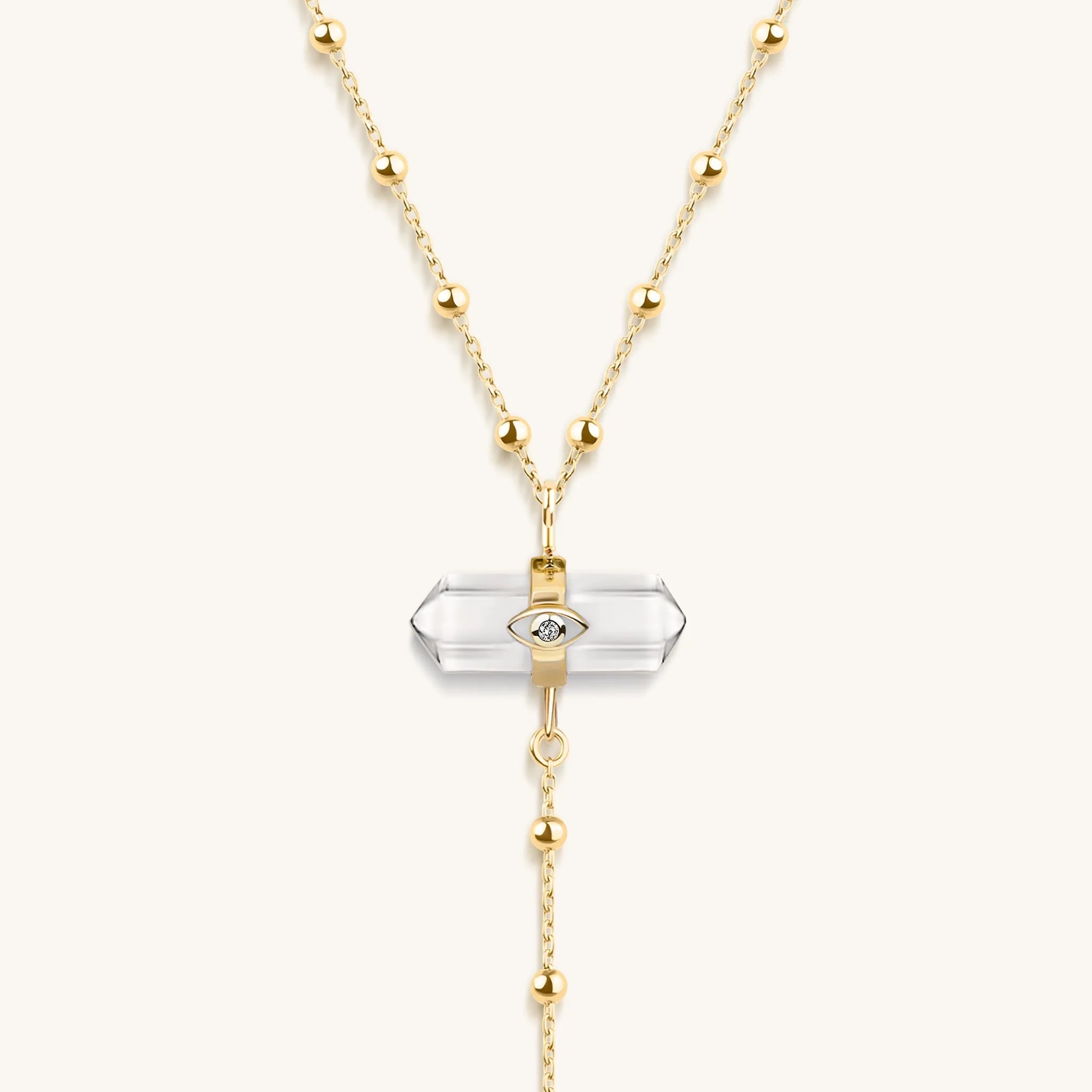 Clear Mind - Crystal Quartz Gold Evil Eye Necklace