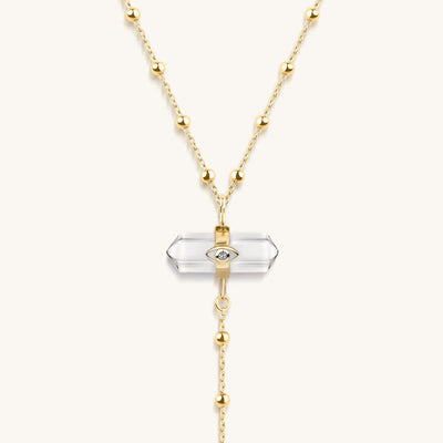 Clear Mind - Crystal Quartz Gold Evil Eye Necklace