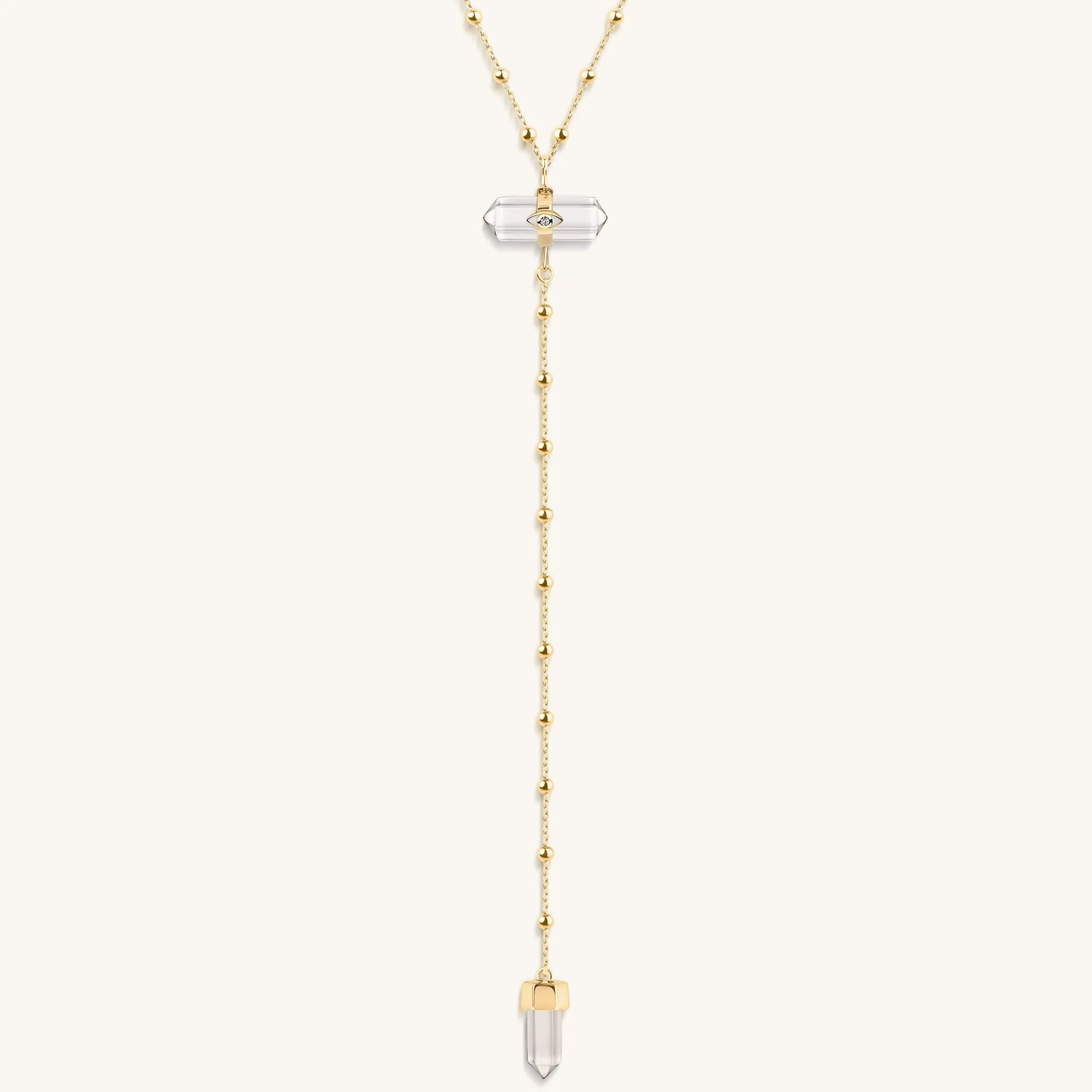 Clear Mind - Crystal Quartz Gold Evil Eye Necklace
