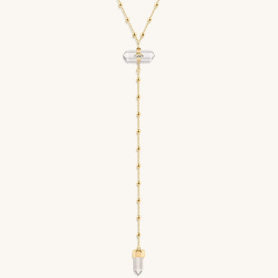 Clear Mind - Crystal Quartz Gold Evil Eye Necklace