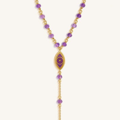 Guardian Spirit Amethyst Hamsa & Evil Eye Gold Necklace