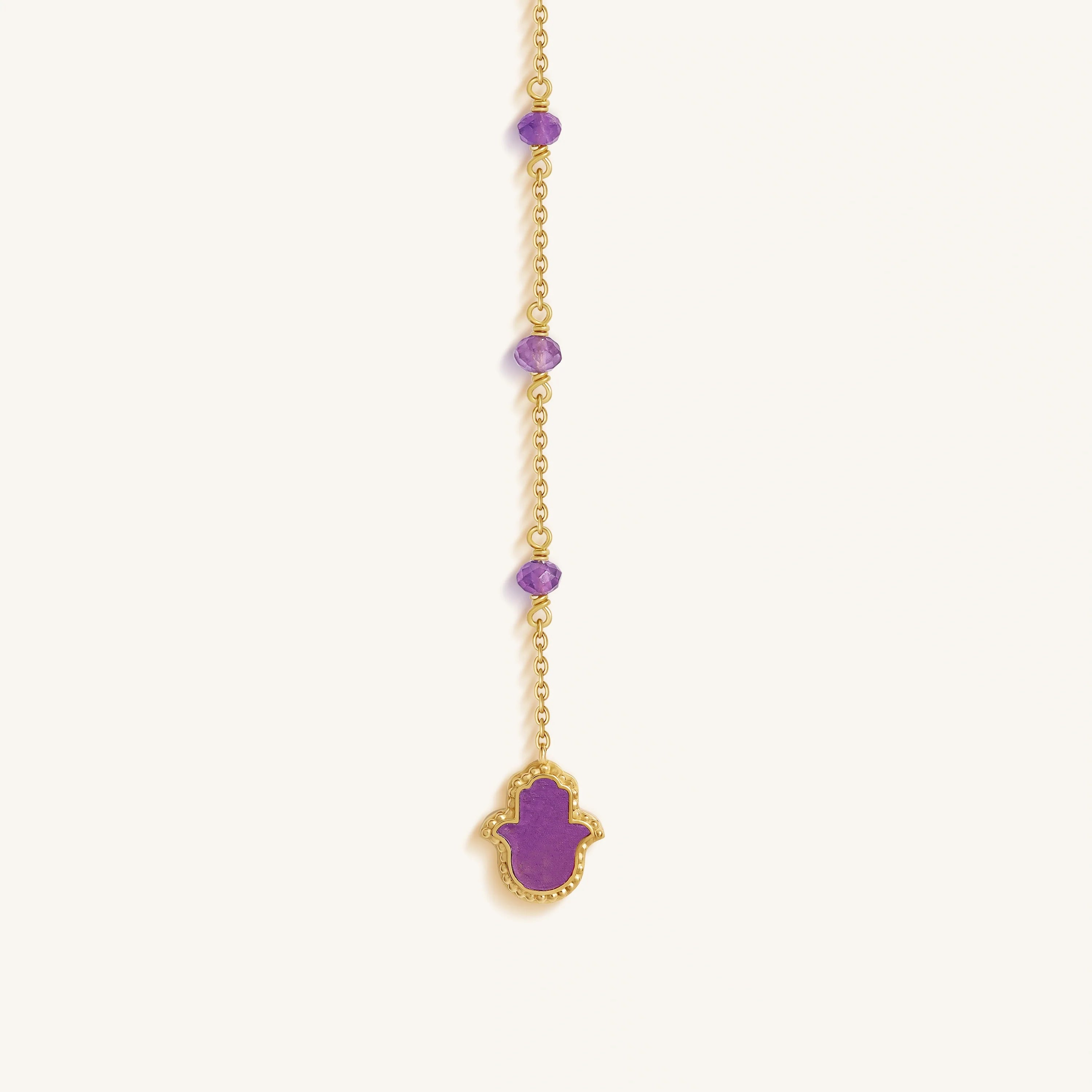 Guardian Spirit Amethyst Hamsa & Evil Eye Gold Necklace