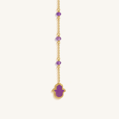 Guardian Spirit Amethyst Hamsa & Evil Eye Gold Necklace