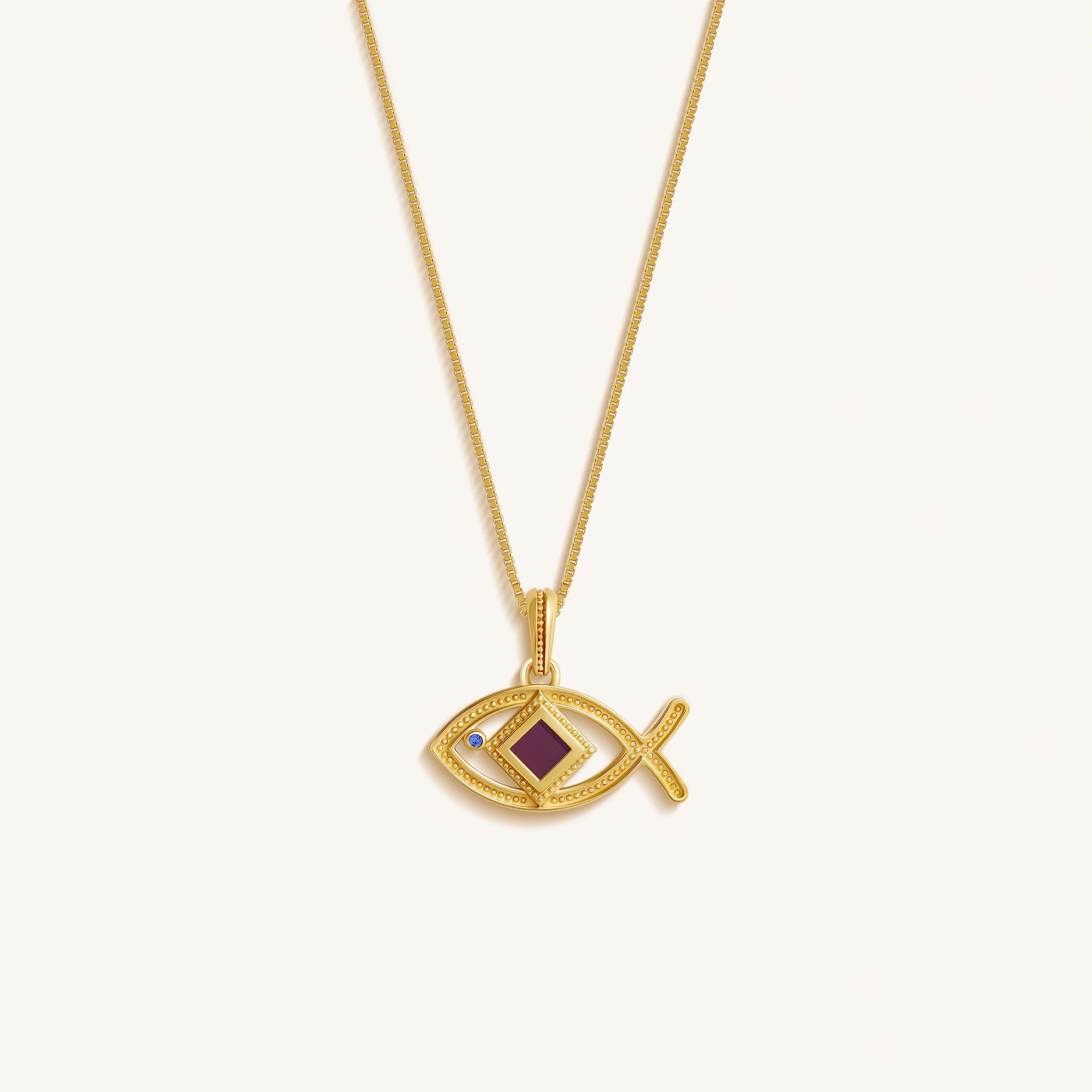 Boundless Wisdom Sapphire Ichthys Bible Nano Chip Necklace