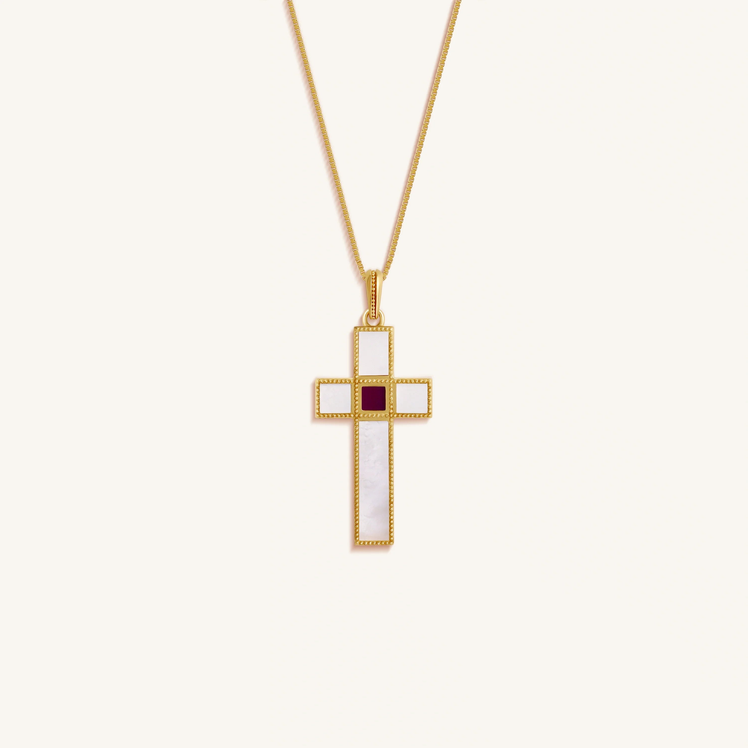 Radiant Harmony Mother of Pearl Cross Bible Nano Chip Necklace