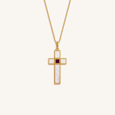 Radiant Harmony Mother of Pearl Cross Bible Nano Chip Necklace