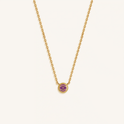 Twilight Guardian - Amethyst February Birthstone Evil Eye Gold Necklace