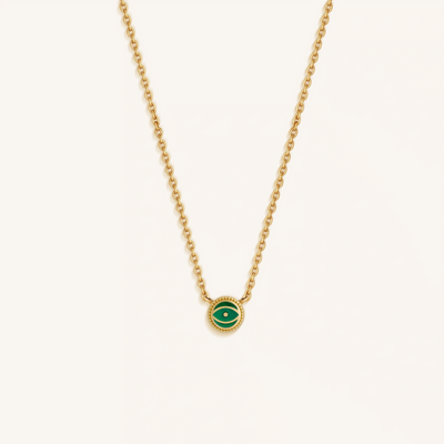 Verdant Guardian - Emerald Agate May Birthstone Evil Eye Gold Necklace