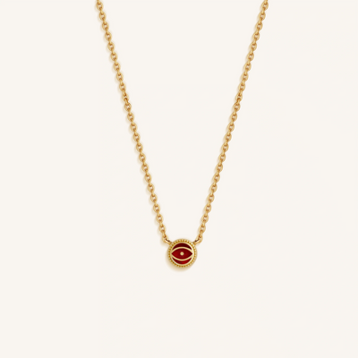 Crimson Guardian - Ruby July Birthstone Evil Eye Gold Necklace