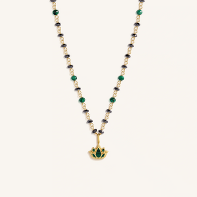Tranquil Bloom – Lotus Hematite & Malachite Necklace