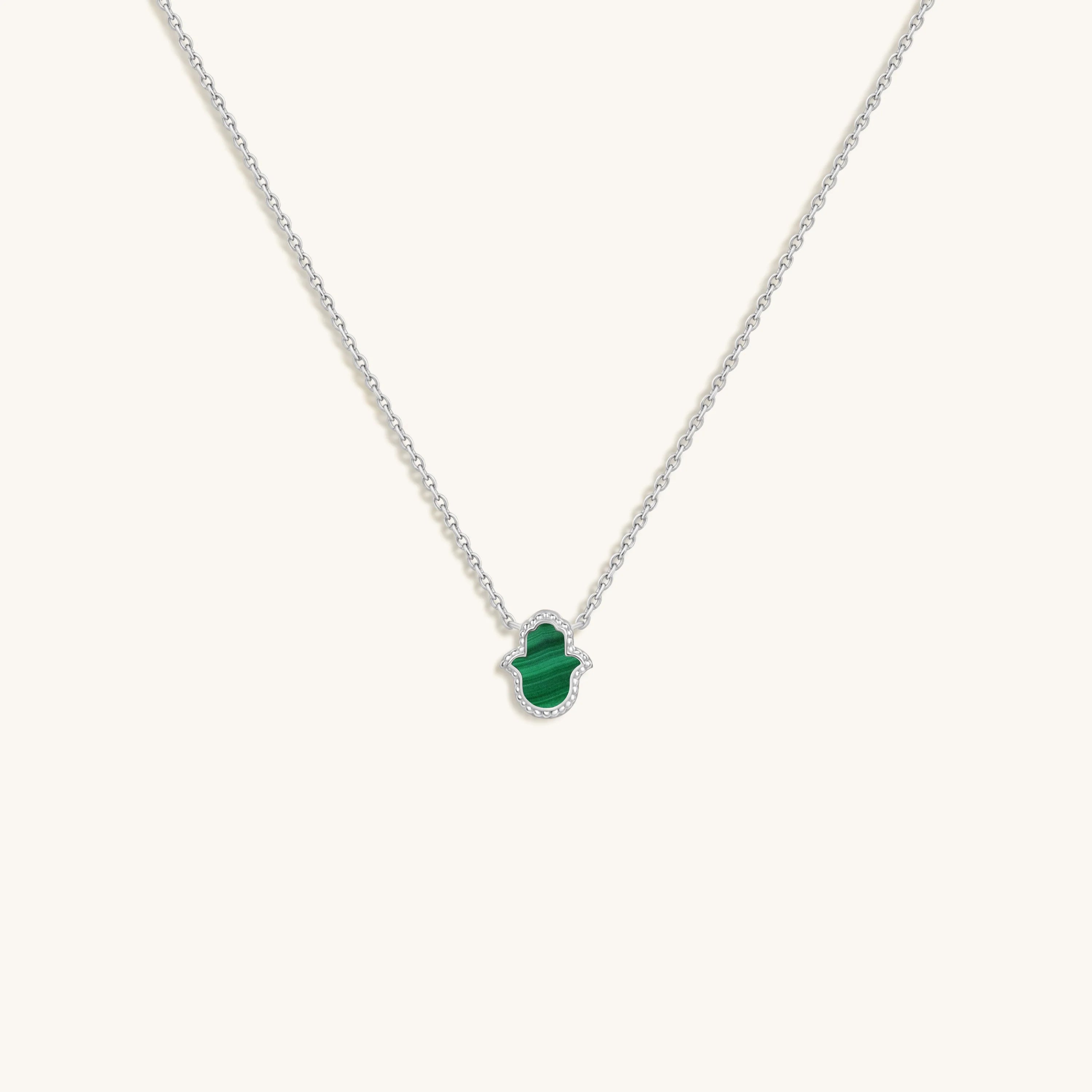 Peaceful Mind Hamsa Malachite Silver Necklace