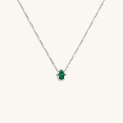 Peaceful Mind Hamsa Malachite Silver Necklace