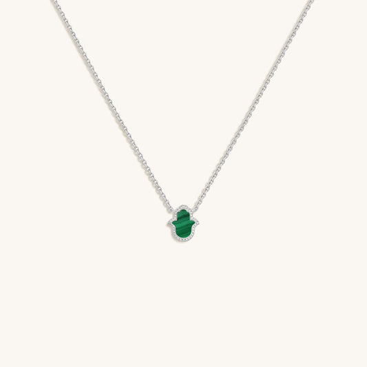 Peaceful Mind Hamsa Malachite Silver Necklace