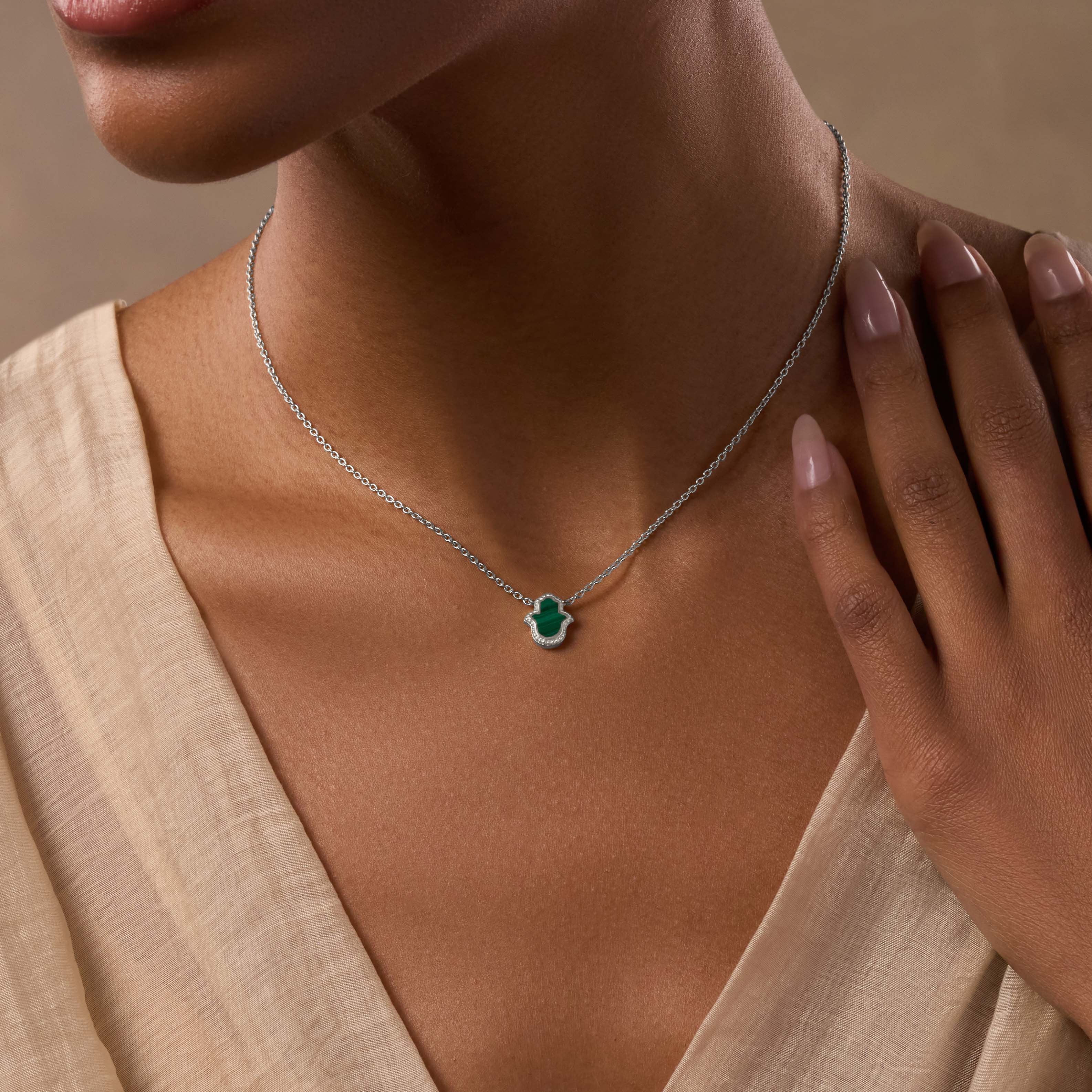 Peaceful Mind Hamsa Malachite Silver Necklace