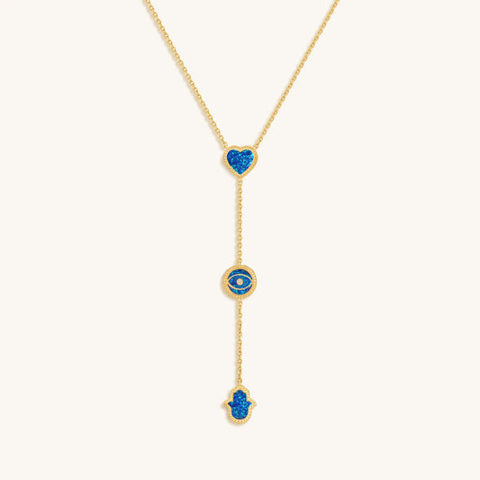 Spirit’s Zen Blue Opal Multi-Symbol Gold Necklace