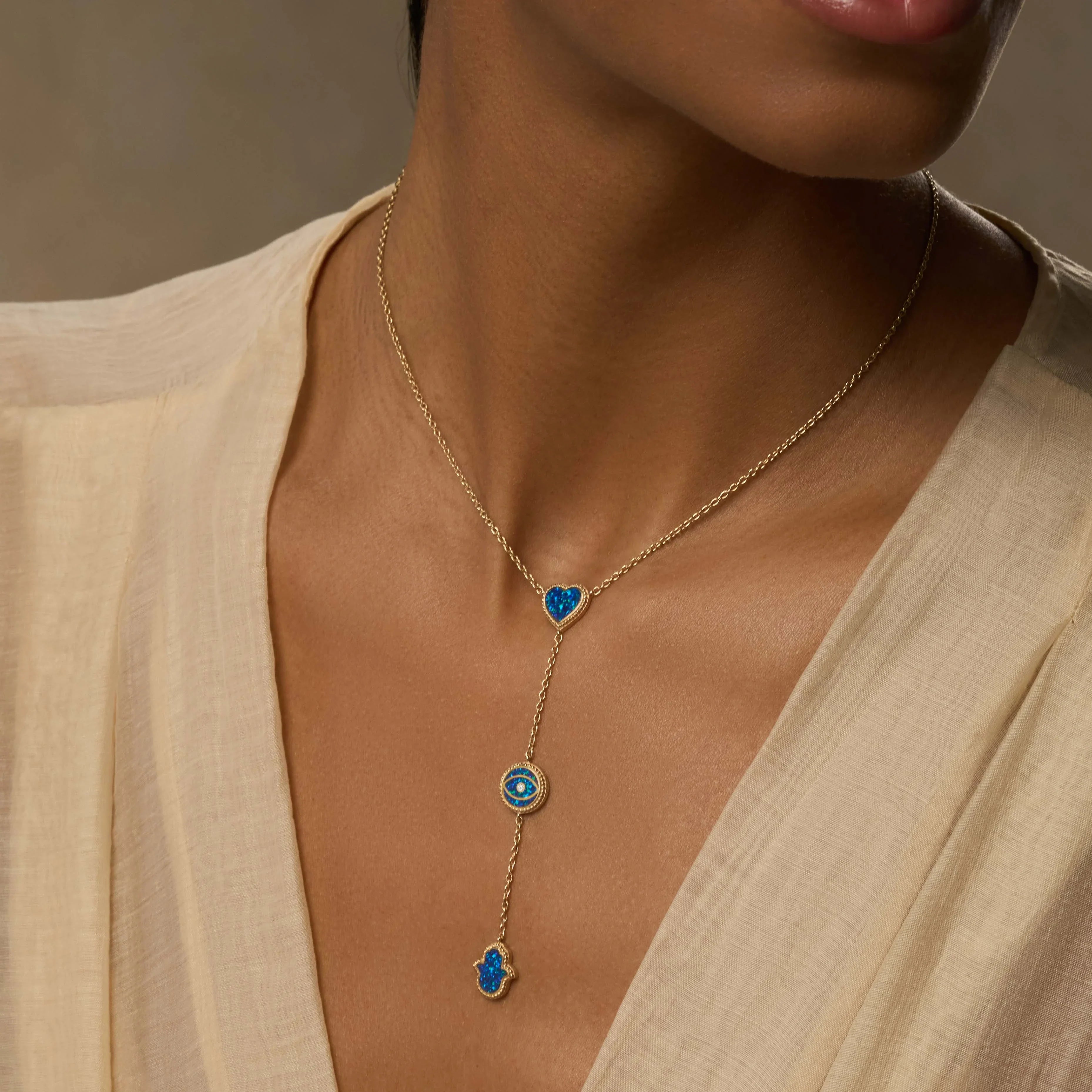 Spirit’s Zen Blue Opal Multi-Symbol Gold Necklace