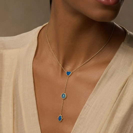 Spirit’s Zen Blue Opal Multi-Symbol Gold Necklace