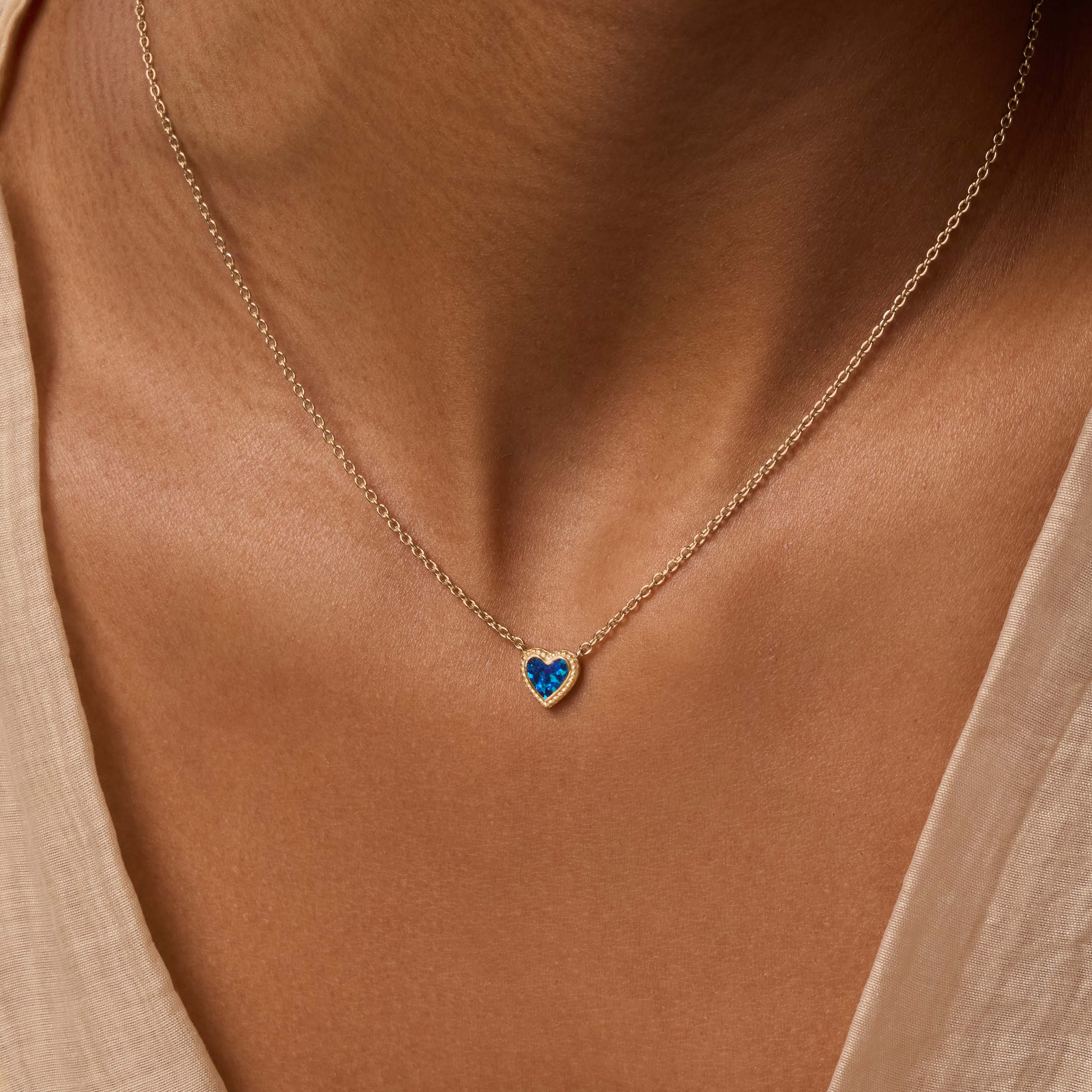 Confident Soul Blue Opal Heart Gold Necklace