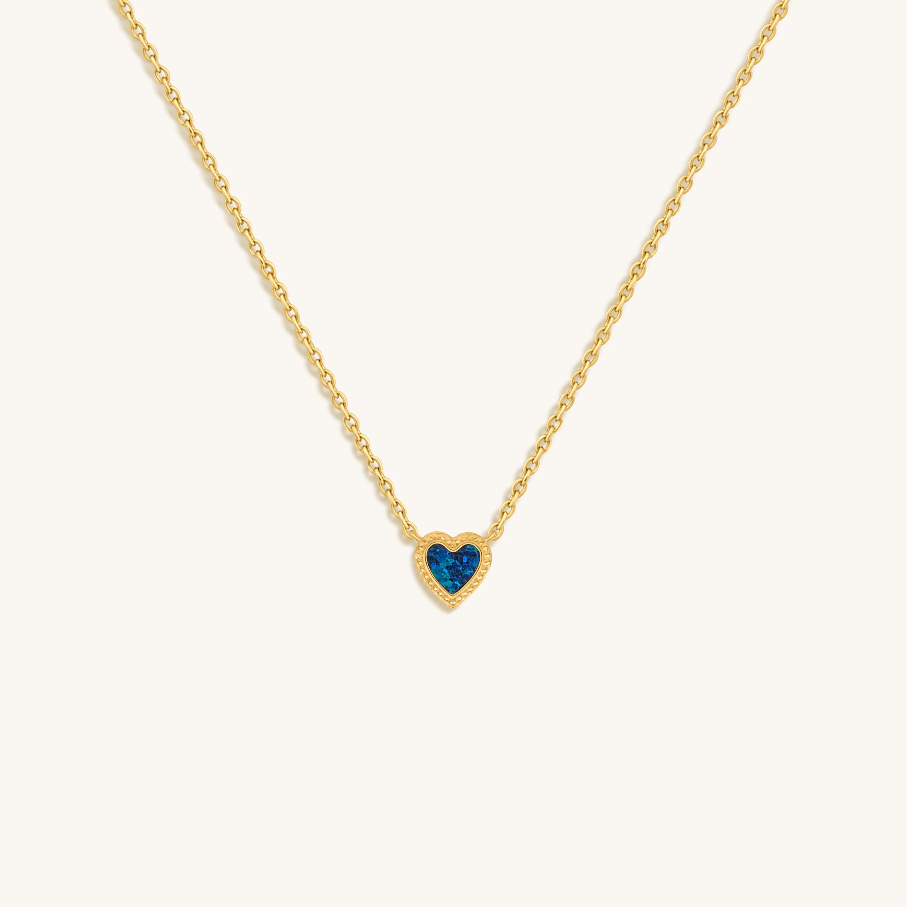 Confident Soul Blue Opal Heart Gold Necklace