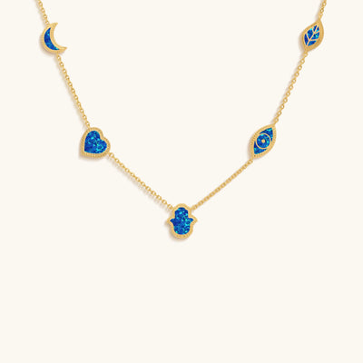Soothing Aura Blue Opal Multi-Symbol Necklace
