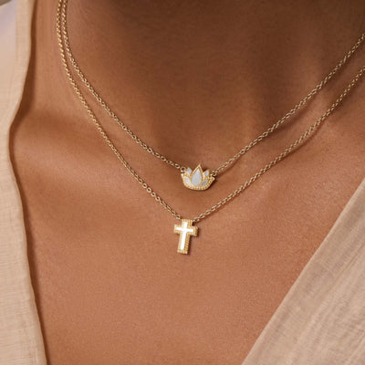 Sweet Surrender Mother of Pearl Cross Gold Necklace