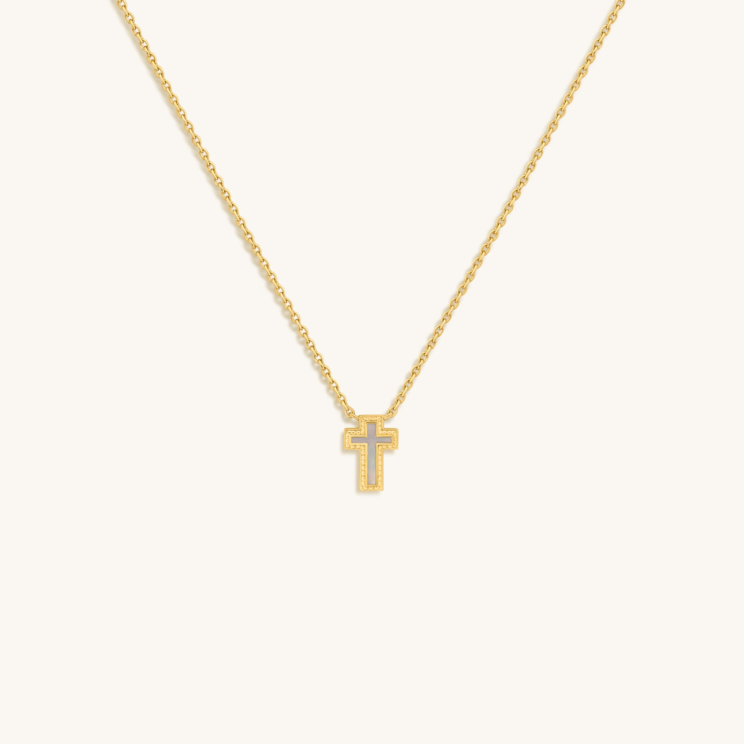 Sweet Surrender Mother of Pearl Cross Gold Necklace