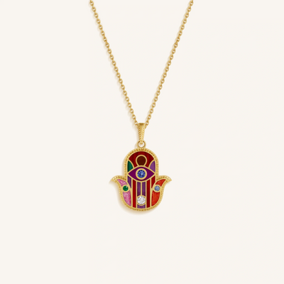 Divine Aura Multi-Gemstone Hamsa Charm Necklace