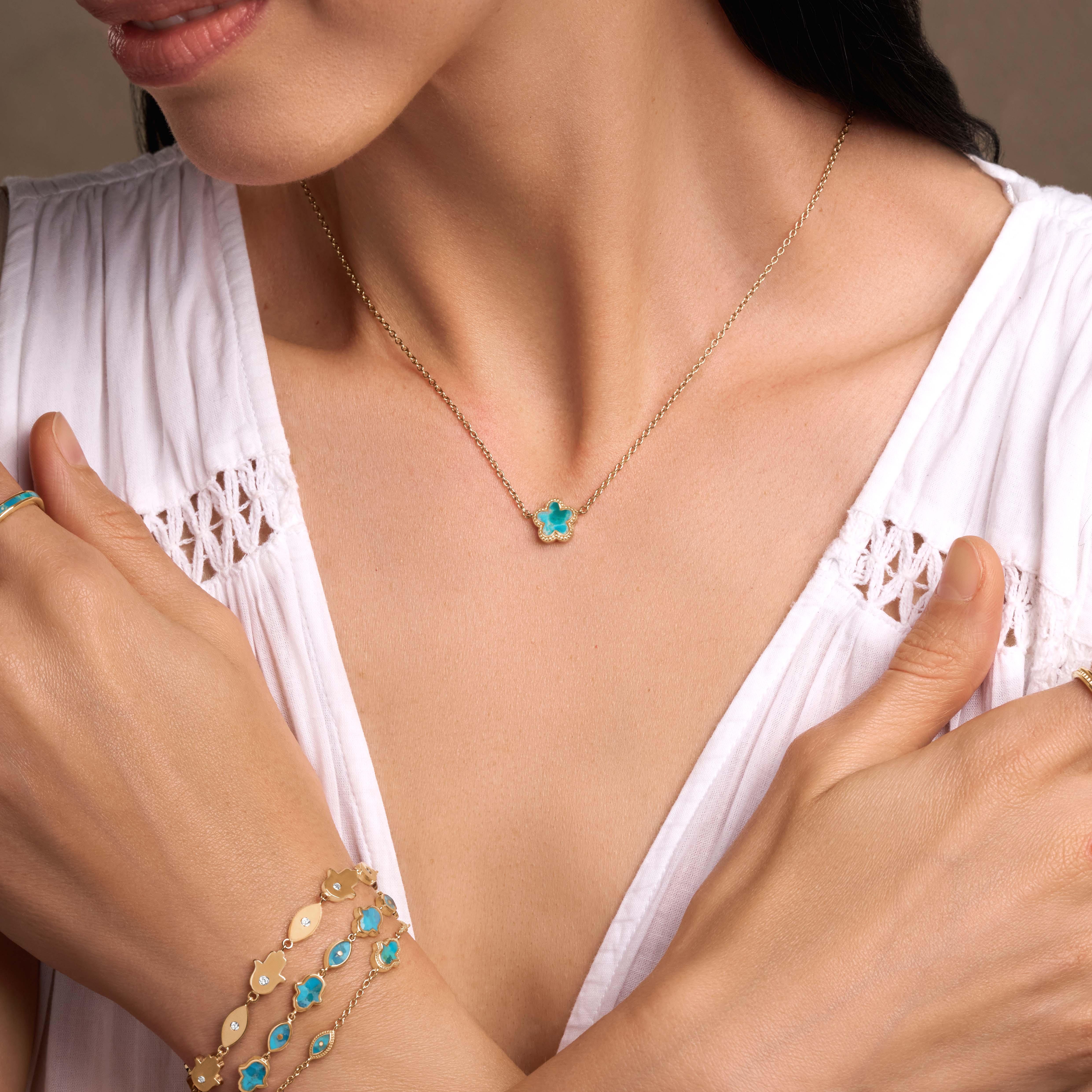 Constant Growth Turquoise Flower Gold Necklace
