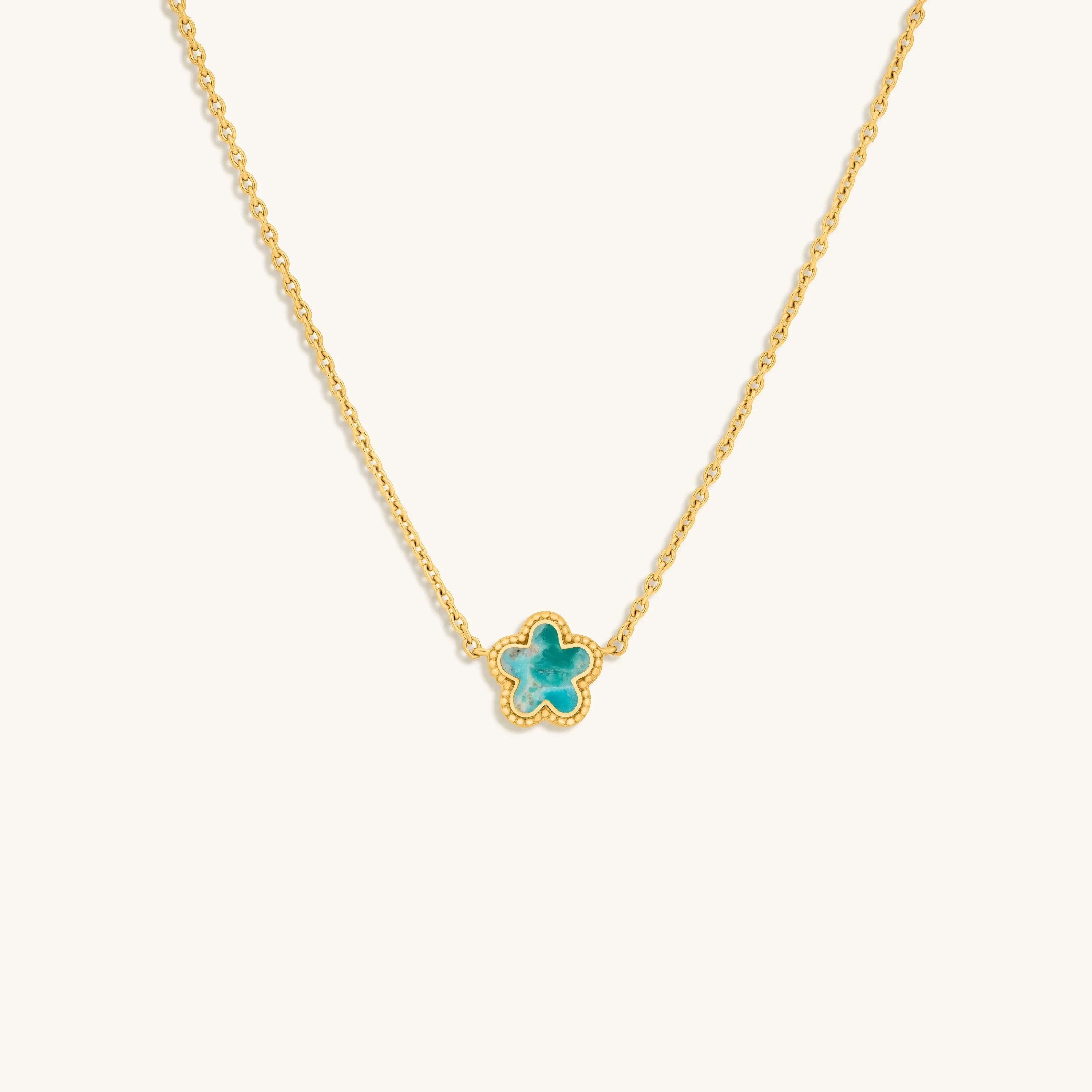 Constant Growth Turquoise Flower Gold Necklace