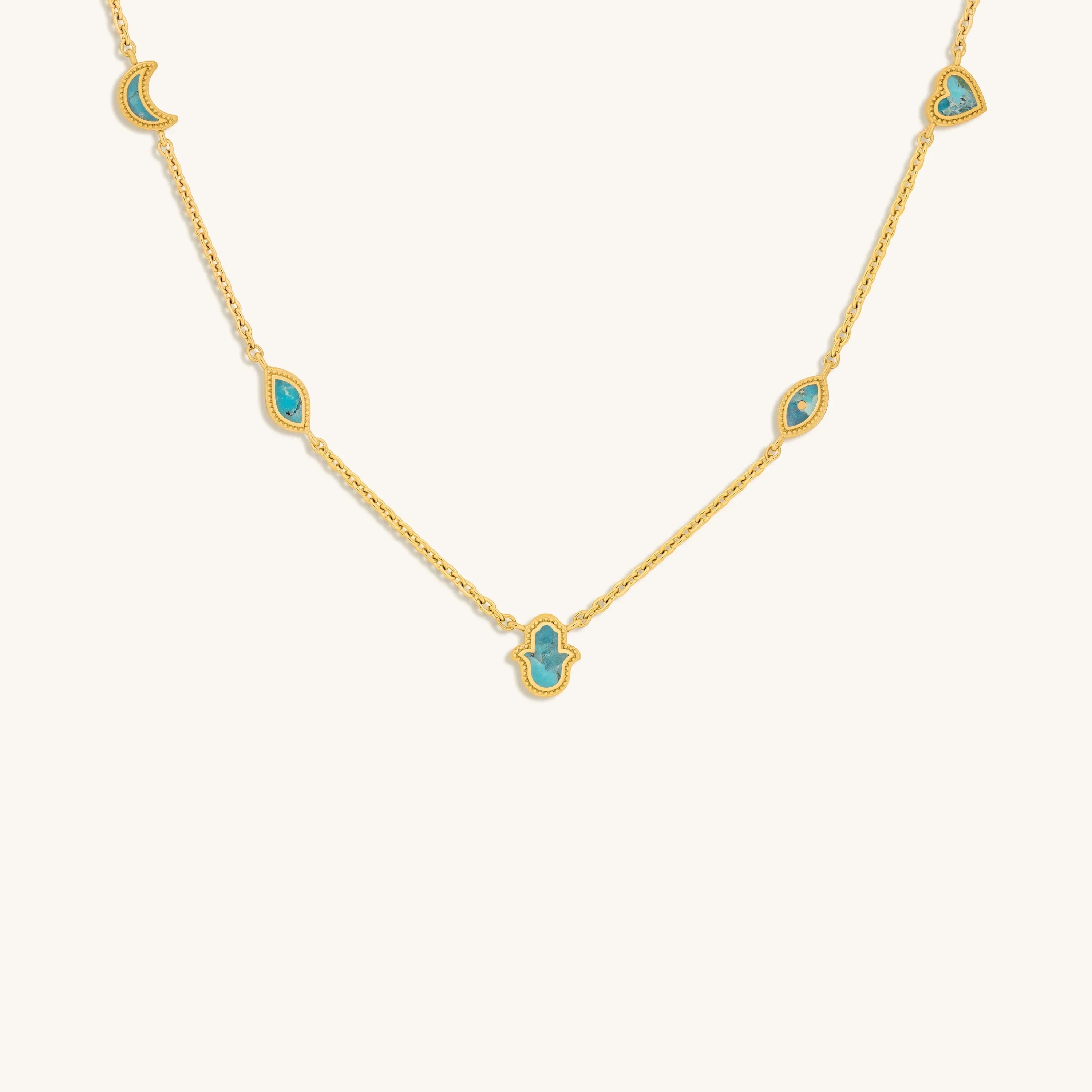 Peaceful Intentions Turquoise Multi-Symbol Gold Necklace